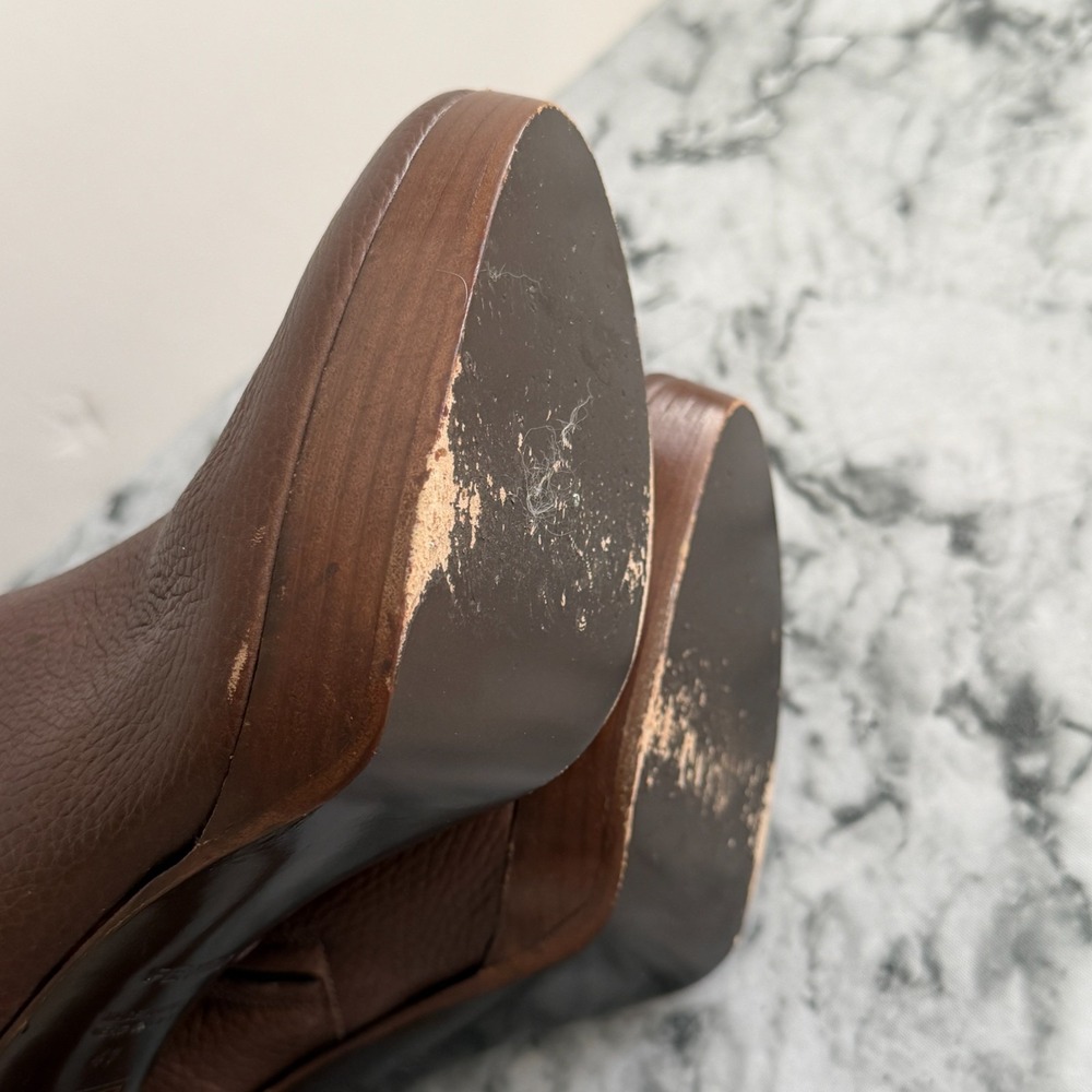 Fendi Italy Brown Pebbled Leather Whipstitch Ankle Buckle Boots Platform 41 (11) - Picture 11 of 16